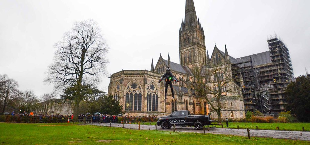 Gravity Industries jet suit flight in Salisbury